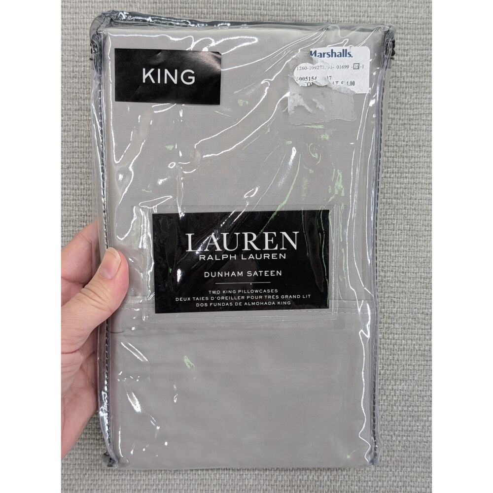 Ralph Lauren 2pc Set King Pillowcases Dunham Sateen Gray